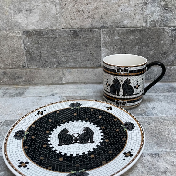 ❤️ ANTHROPOLOGIE BISTRO HALLOWEEN CAT DESSERT PLATE & COFFEE MUG SET NEW - Picture 8 of 8